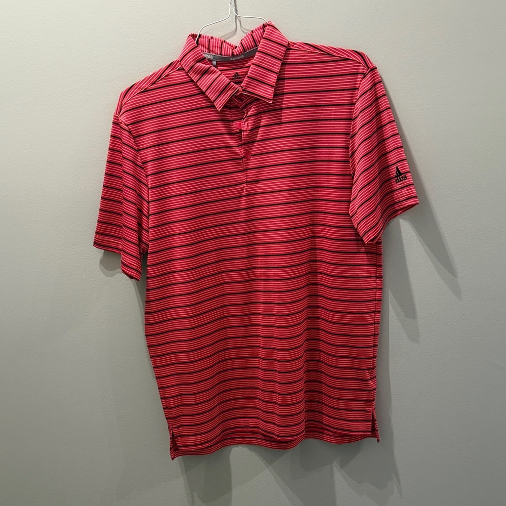 Adidas Black and Red and white Striped polo Shirt